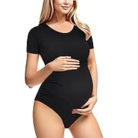 Maternity Jumpsuits One Piece Bodysuit Pregnancy Shapewear for Photoshoot Soft Tank Top Onesie Ruched Sides Shirt