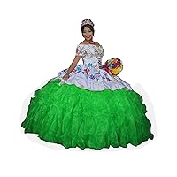 2024 Colorful Gold Embroidery Mexican Ball Gown Ruffled Quinceanera Wedding Dresses for Women Girls