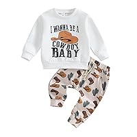 Western Baby Girl Boy Clothes Cowboy Baby Long Sleeve Sweatshirt Top Cactus Hat Jogger Pants Fall Winter Outfit