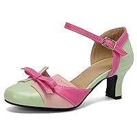 Low Heel Colorful Bow Pumps for Women Block Heels Sweet Spring Shoes