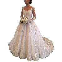 Women's Modest Wedding Dress for Bride 2020 Lace Long Sleeve Bridal Gown
