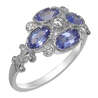 LBG 925 Sterling Silver Natural Diamond & Tanzanite Womens Cluster Ring - Sizes 4 to 12 Available