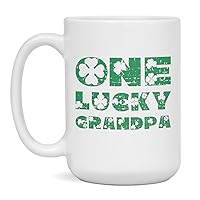 Jaynom St Patrick's Day One Lucky Grandpa Irish Ceramic Coffee Mug, 15-Ounce White