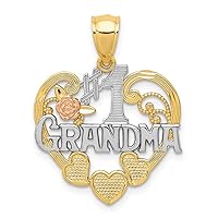14k Two Tone Solid Polished Gold and Rhodium Number 1 Grandma Love Heart Pendant Necklace Measures 25x20mm Wide Jewelry for Women
