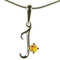 BALTIC AMBER AND STERLING SILVER 925 ALPHABET LETTER J PENDANT NECKLACE - 10 12 14 16 18 20 22 24 40