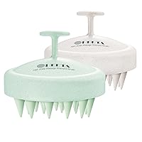 HEETA 2 Pack Hair Scalp Massager Shampoo Brush for Hair Growth, Hair Scalp Scrubber with Soft Silicone, Wet and Dry Hair Detangler, Wheat Straw Material (Light Green & Beige)