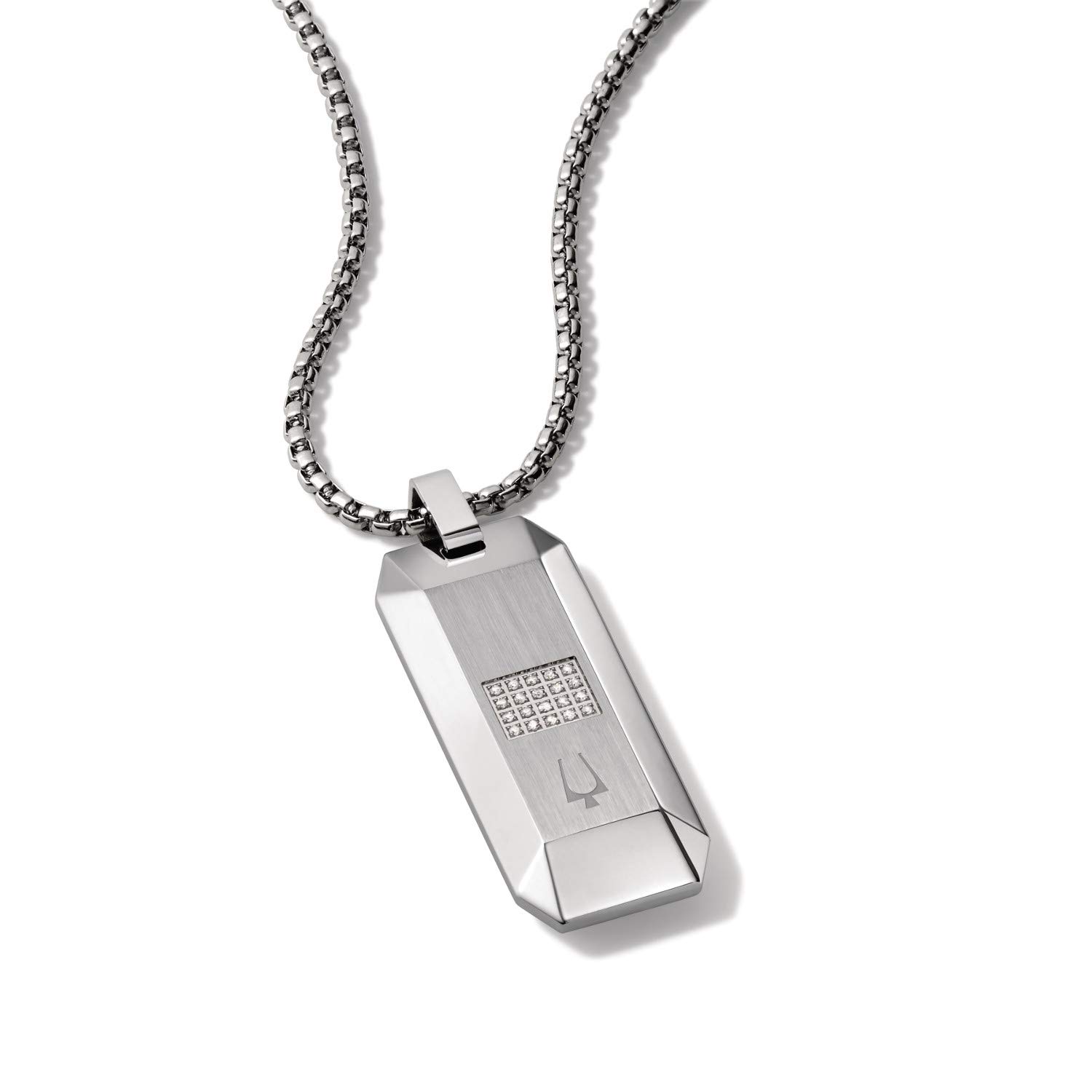 Bulova Jewelry Men's Precisionist Round Box Link Chain Necklace with Dog Tag Pendant Style