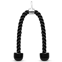 SQUATZ Triceps Rope Cable Attachment - Machine Pulldown Heavy Duty Coated Nylon Rope with Durable Rubber Ends and Carabiner for Muscle Building, Develops Triceps, Biceps, Back, Shoulders, and Abs