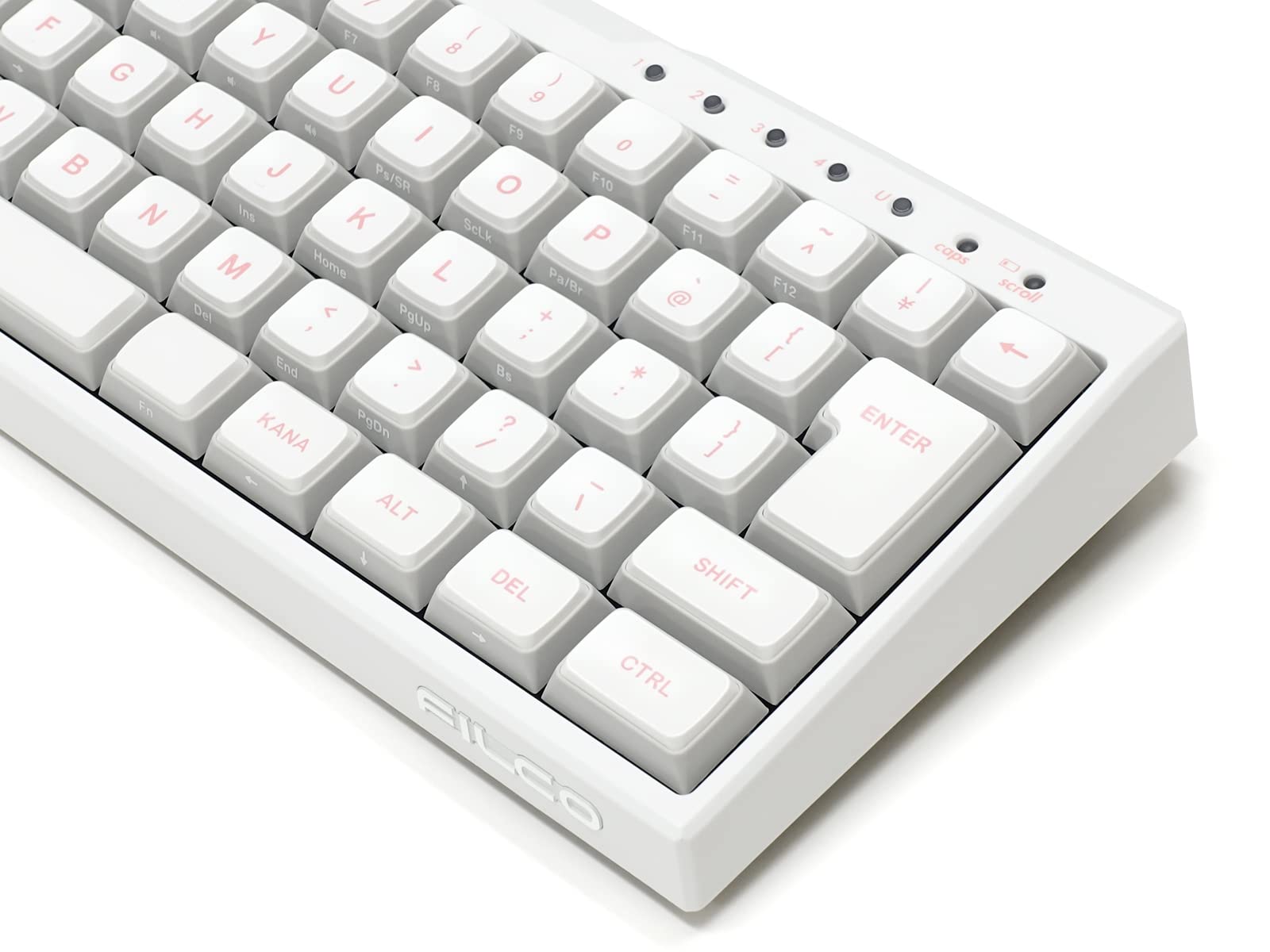 Filco Majestouch MINILA-R Convertible Quiet Red Axis White Mechanical Keyboard, Japanese Layout, 66 Keys, Bluetooth Wireless, USB Wired Compatible, DIP Switch, Compact Keyboard
