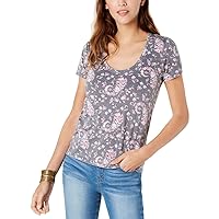 Lucky Brand Womens Floral Burn Out Scoop Neck Tshirt