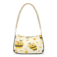 Shoulder Bags for Women Seamless Pattern with Cute Cartoon Bees with The Buckets Of Honey Hobo Tote Handbag Small Clutch Purse with Zipper Closure