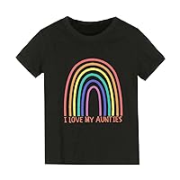 Girls Fashion Tops Rainbow Print I Love My ANTIES Boys and Girls Tops Short Sleeved T Under Shirts for Toddler Girls