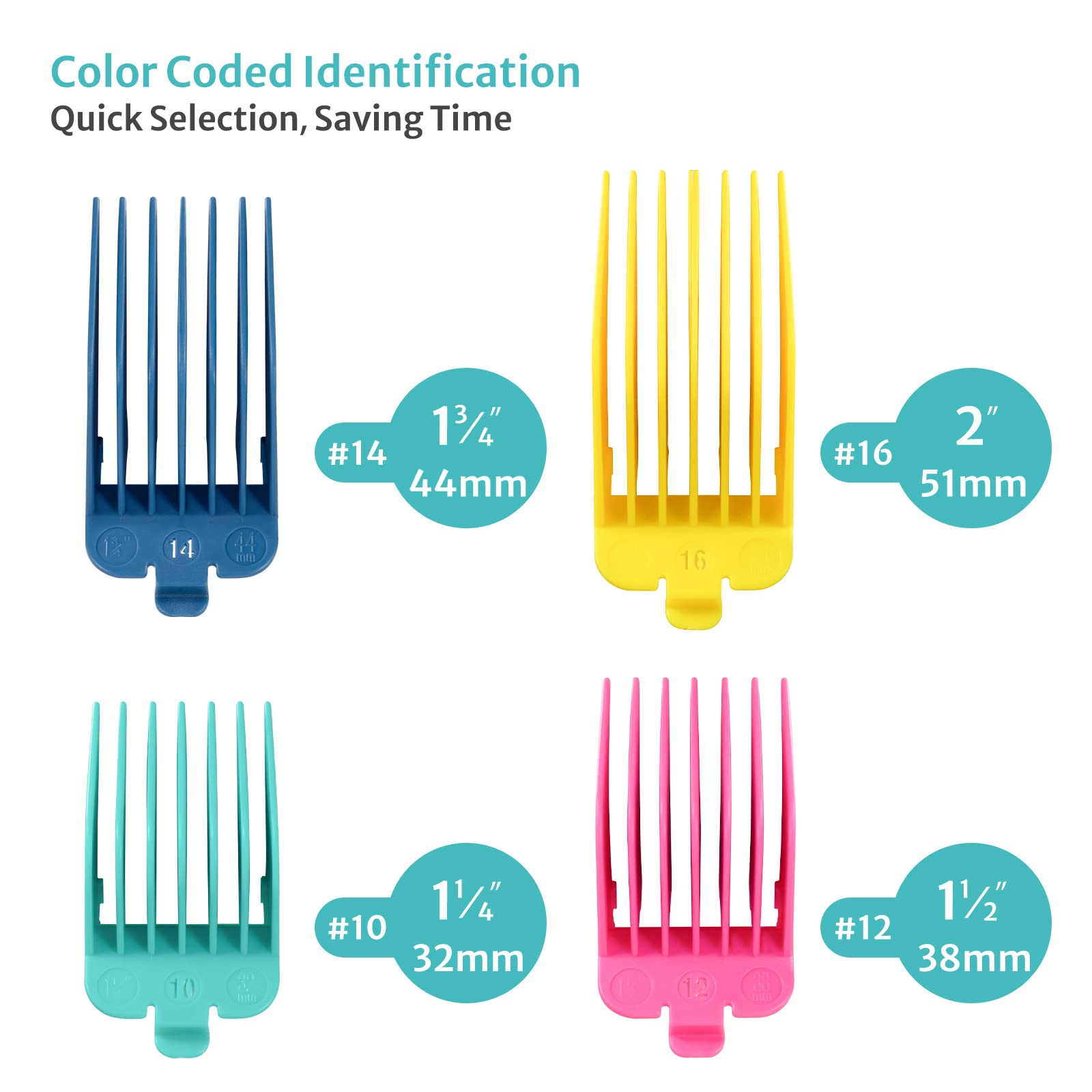 4 Professional Extra Long Hair Clipper Guards Cutting Guides Fits for Most Wahl Clippers, Color Coded Clipper Combs Replacement - 1.25