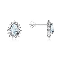 Sterling Silver Halo Stud Earrings - 6X4MM Pear Shape Gemstone & Diamonds - Exquisite Birthstone Jewelry for Women & Girls