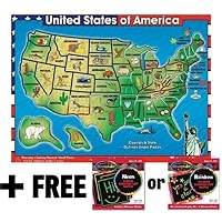 Melissa & Doug Wooden USA Map Sound Puzzle (40 Pieces) + Free Scratch Art Mini-Pad Bundle [07153]
