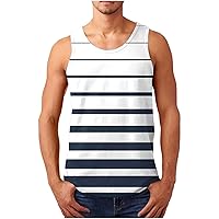 Men's Sleeveless Summer Tank Tops Crewneck Workout Pullover Vest 3D Striped Print Stylish T Shirt Athletic Vest