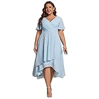 Ever-Pretty Women's V Neck Pleated Plus Size Ruffle Sleeves High Low Semi Formal Dresses 02084-DAPH