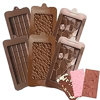 6 PCS Break Apart Chocolate Silicone Molds, Candy Bar Silicone Molds Food Grade Non-Stick Silicone Protein and Energy Bar Molds