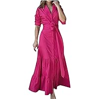 Semi Formal Dresses for Women 2024 Long Sleeve Tie Wrap Long Satin Shirt Dress Elegant Button Down Cocktail Party Dress