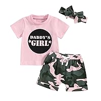 MERSARIPHY Summer Toddler Girl Clothes Baby Outfits Daddy's Girl Short Sleeve T-Shirt Tops Camouflage Shorts Set for 2T 3T 4T