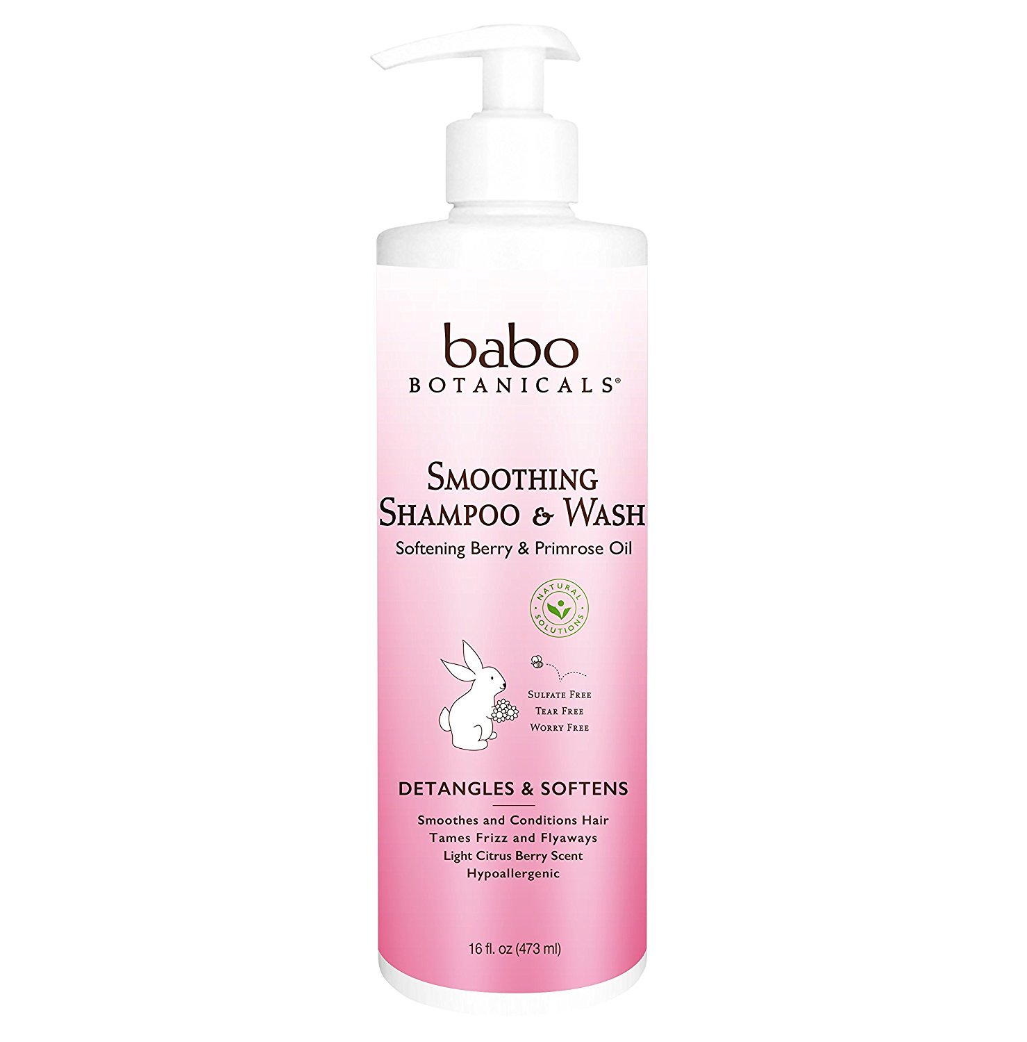 Babo Botanicals Smoothing 2-in-1 Shampoo & Wash with Natural Berry and Evening Primrose oil, Hypoallergenic, Vegan, For Babies and Kids, Berry Primrose, 16 Fl Oz