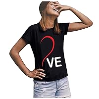 Short Sleeve V Neck T Shirts for Women Valentine Turtle Neck Tops Dating Holiday Oversized Shirts for Women