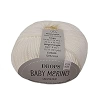 Superwash Merino Wool Yarn Drops Baby Merino, Sport Weight, 5 ply, 1.8 oz 191 Yards (01 White)