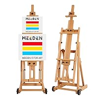 MEEDEN Versatile Studio H-Frame Easel - All Media Adjustable Beech Wood Studio Easel, Painting Floor Easel Stand, Movable and Tilting Flat Available, Holds Canvas Art up to 77