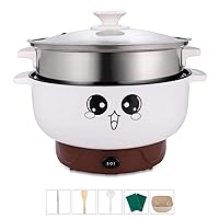 ele ELEOPTION 3.6L (with Lid and Steamer) Multifunction Electric Cooker Skillet Grill Pot Wok Electric Hot Pot for Noodles Cook Rice Fried Stew Soup Steamed Fish Boiled Egg Non-stick