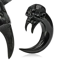 Angel of Death Skull Hand Carved Organic Horn WildKlass Taper (Sold as a Pair)