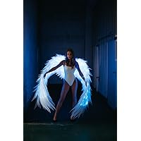 Large LED Wings Costume for Dancing Moving Angel Wings White LED Clothes for Photo Shoot Fairy Wings 135 in