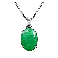 Handmade Emerald Pendant Necklace For Men & Women 925 Sterling Silver Birthstone Pendant Jewellery Wedding Party Wear Birthday Gift