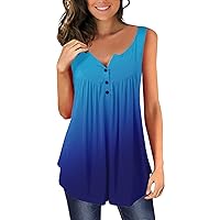 Women's Undershirts Casual Fashion Plus Size Printed Sleeveless Button V-Neck Pullover Top Summer Tank Tops