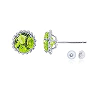 14K White Gold 5mm Round with Bead Frame Stud Earring with Silicone Back