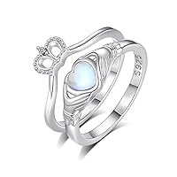 10K 14K 18K Gold 0.03ct Natural Diamond Claddagh Engagement Rings Set Heart Shape Gemstone Claddagh Ring Set Irish Claddagh Birthstone Ring for Women
