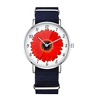 Red Daisy Design Nylon Watch for Men and Women, Floral Theme Wristwatch, Flowers Lover Gift