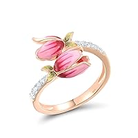 Santuzza 925 Sterling Silver Gemstone Flower Statement Ring for Women