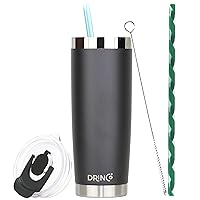 20 oz Stainless Steel Tumbler | Double Walled Vacuum Insulated Mug With Lid, 2 Straws, For Hot & Cold Drinks (20oz Black, 20oz)