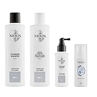 System Kit 1 + Thickening Spray, For Natural Hair with Light Thinning, Full Size (3 Month Supply)
