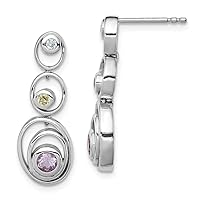 925 Sterling Silver Dangle Polished Post Earrings Rhodium Plated With Peridot Blue Topaz and Amethyst Earrings Measures 25x9.5mm Wid Jewelry Gifts for Women