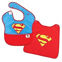 Bumkins Bib for Girl or Boy, Baby and Toddler for 6-24 Months, Essential Must Have for Eating, Feeding, Baby Led Weaning, Mess Saving Waterproof Soft Fabric, SuperBib with Cape, Superman DC Comics