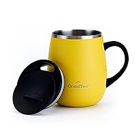 GRANDTIES Insulated Coffee Mug with Handle - Sliding Lid for Splash-Proof 16 oz Wine Glass Shape Thermos Tumbler with Double Walled Vacuum Stainless Steel to Keeps Beverages Hot or Cold - Lemon
