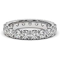 2.00 Carat Full White VVS1 Colorless Brilliant Round Cut Full Eternity Moissanite Wedding Band For Women, Solitaire Anniversary Present For Her In Real 10k White Gold And 925 Sterling Silver