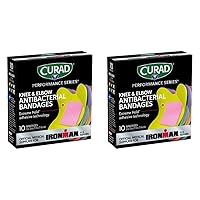 Curad Performance Series Ironman Knee and Elbow Antibacterial Bandages, Extreme Hold Adhesive Technology, Fabric Bandages, 10 Count (Pack of 2)