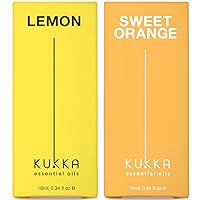 Lemon Essential Oil for Diffuser & Orange Essential Oil for Diffuser Set - 100% Nature Therapeutic Grade Essential Oils Set - 2x0.34 fl oz - Kukka
