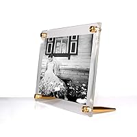 Wexel Art 7x9-Inch Diamond Polished Beveled Edge Framing Grade Acrylic Tabletop Floating Frame with Gold Hardware for 5x7-Inch Art & Photos