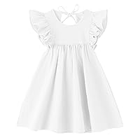 lymanchi Toddler Girl Ruffled Sleeve Dress Cotton Linen Halter Sleeveless Kid Casual Summer Sundress