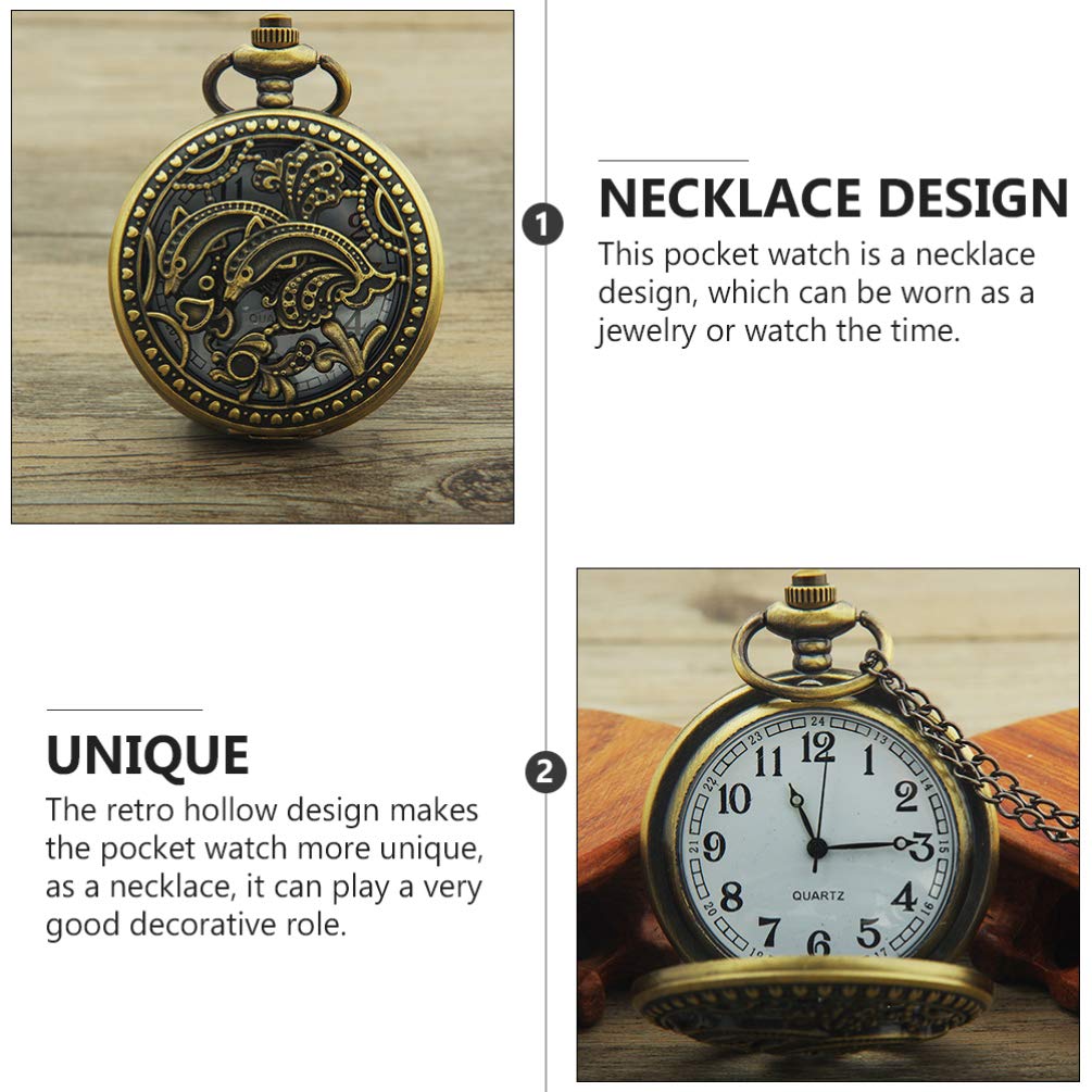 Hemobllo Nurse Gifts Vintage Pocket Watch Quartz Dolphin Pattern Fob Watches Retro Bronze Pocket Watch Mechanical Watch Chain Necklace