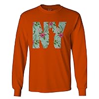 Cool New York Gift Liberty Statue NYC Floral Beach Summer Vacation Palm Long Sleeve Men's