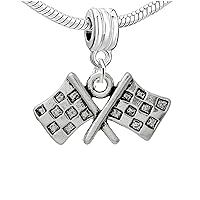Sexy Sparkles Race Flags Charm Bead Spacer Compatible For Most European Snake Chain Bracelets